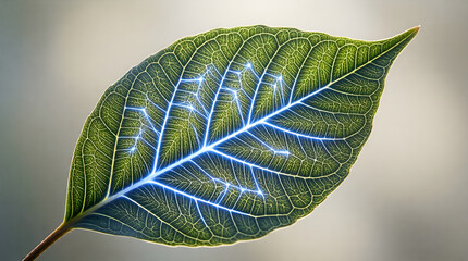 Abstract network of glowing leaf veins - quantum computing and supply chain optimization concept