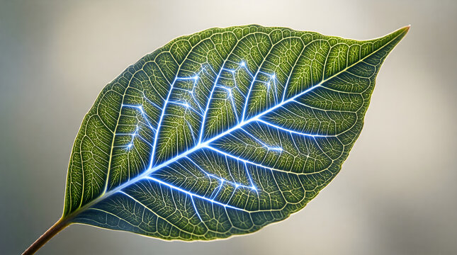 Abstract network of glowing leaf veins - quantum computing and supply chain optimization concept