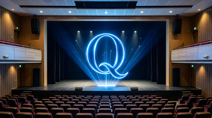 Quantum computing hologram on stage at tech conference - future technology presentation