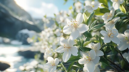 White Lilies Bloom in a Sunny Forest Meadow