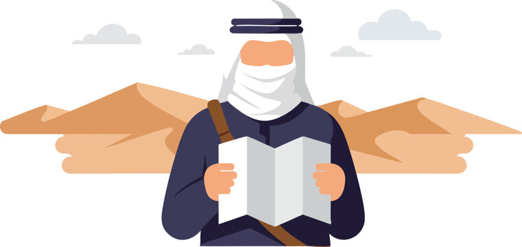 Arabian man with a map in the desert