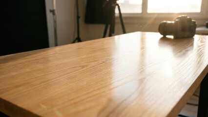 Beautifully polished light wood texture reflecting soft morning light in the studio