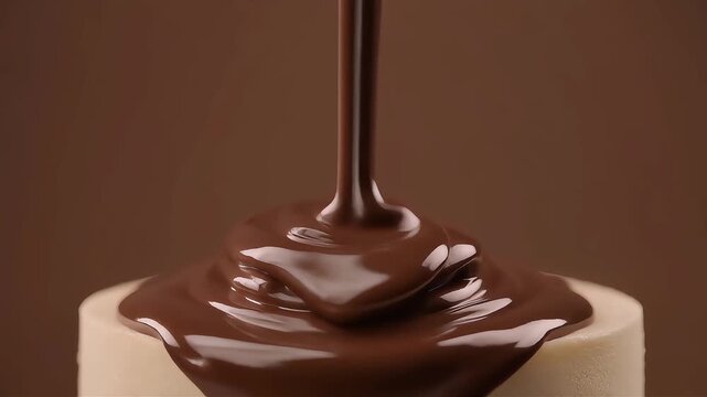 Hot chocolate pouring on frosted cake base, perfect for bakery and confectionery designs, dessert menus, or holiday graphic designs.