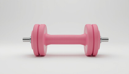 Obraz premium A pink dumbbell lies on a clean white surface, ready for a workout