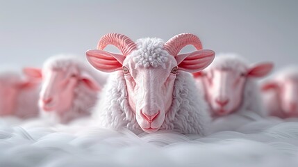 Fototapeta premium A unique pink ram among white sheep standout branding with soft textures and clear focus