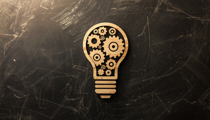 A creative lightbulb idea with gears on a blackboard background