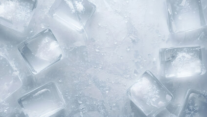 Obraz premium Clear Ice Cubes on a Light Blue Textured Surface with Subtle Sparkles
