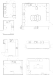Interior Design Drawing of Kitchen Layouts in Various Design Styles with Furniture Plan 7design