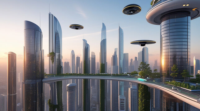 futuristic city with modern sky view
