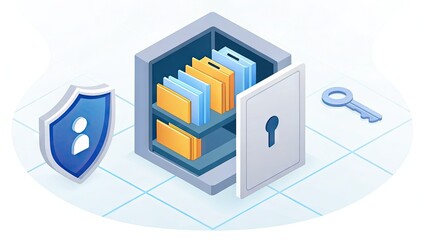 3D Isometric Secure Digital Document Vault with Encryption and Cloud Data Protection