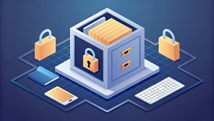 3D Isometric Secure Digital Document Vault with Encryption and Cloud Data Protection