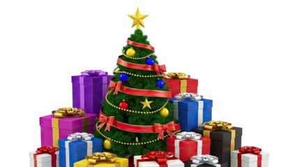 Christmas Tree Surrounded by Gifts