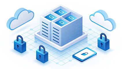 3D Isometric Secure Digital Document Vault with Encryption and Cloud Data Protection