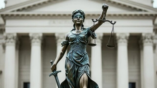 Statue of justice with blindfold holding scales and sword
