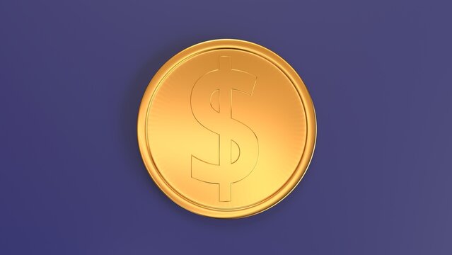 Gold dollar coin top view on blue background, financial trust and stability concept