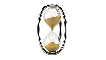 A sleek hourglass with sand flowing from top to bottom on transparent background