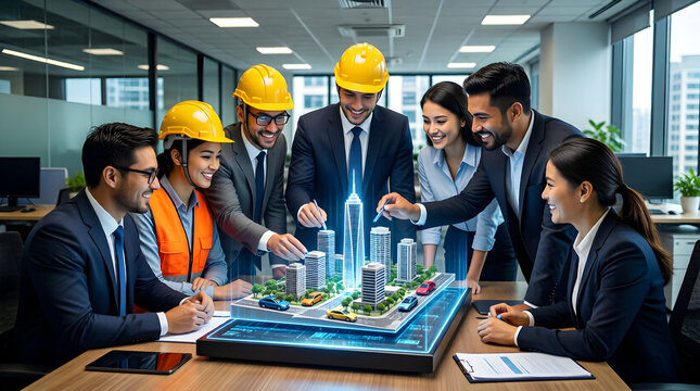AI powered smart city planning on holographic display - futuristic urban technology