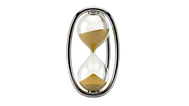 A sleek hourglass with sand flowing from top to bottom on transparent background - Powered by Adobe