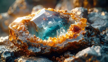 A geode with a crystalline structure and vibrant blue interior.