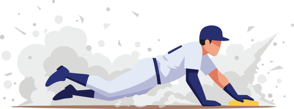 Baseball player sliding into base with dust effect