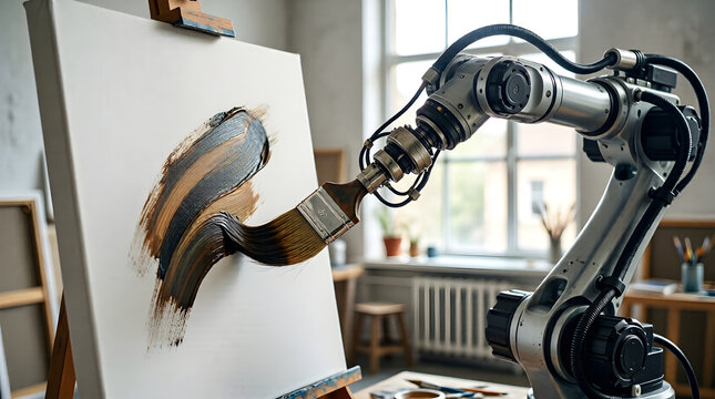 Artificial intelligence creating art with a robotic arm - conceptual automation and creativity