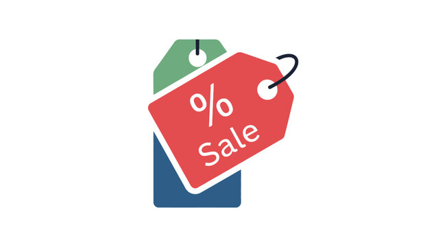 Discount tags with percentage and sale text, representing retail promotions and price reductions