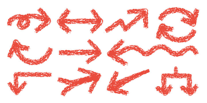 手描きクレパス風 矢印・方向記号セット、Hand Drawn Crayon Arrow and Direction Symbols
