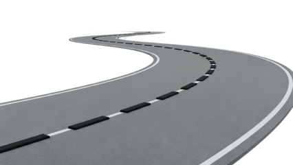 Winding Asphalt Road with Black Dotted Line