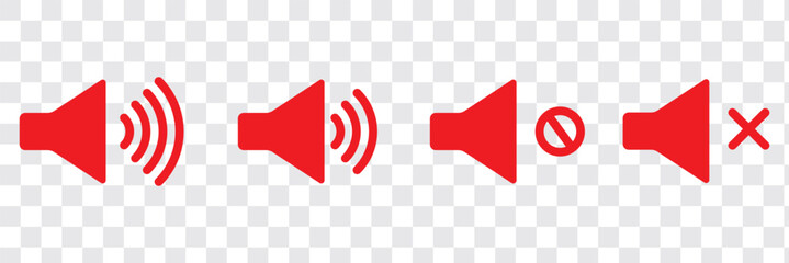 Volume Icon set. Loudspeaker Mute and unmute volume sound flat vector icons for video apps and websites. Speaker volume icon -audio voice sound symbol media music. Simple black line flat glyph