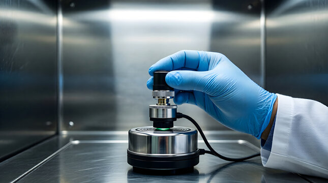 Advanced sensor calibrated by scientist in research lab - edge computing and AI development technology