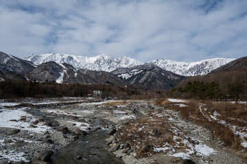 冬景色　冠雪の北アルプス　長野県白馬村