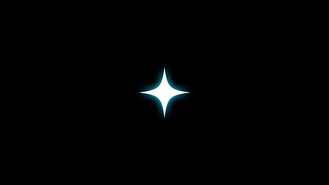 Sparkling twinkle stars animation featuring white cartoon doodle flat vector style, glowing blinking light effects for festive overlays and animated backgrounds on black screen, smooth 4K