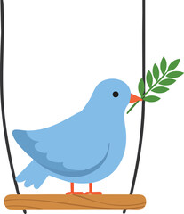 Blue bird on a swing holding branch