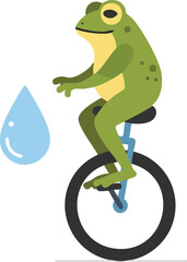 Frog on Unicycle with Water Drop Illustration