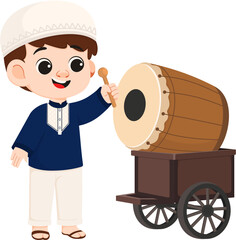 Boy Playing Drum for Ramadan Celebration