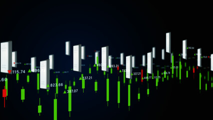3D silver bars floating over candlestick trading chart, representing silver investment and commodity trading. Finance investment background. 3d Rendering