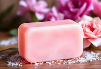 Delicate pink soap bar, gently curved edges, soft lather,   body wash,  cleansing