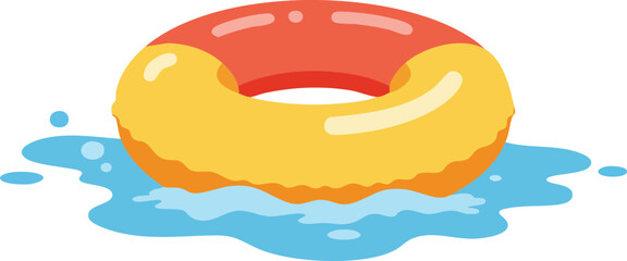 Cartoon swim ring on water Summer time fun