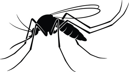 Mosquito insect silhouette, dangerous biting pest illustration for disease transmission awareness, health risk concept, isolated black vector graphic art background