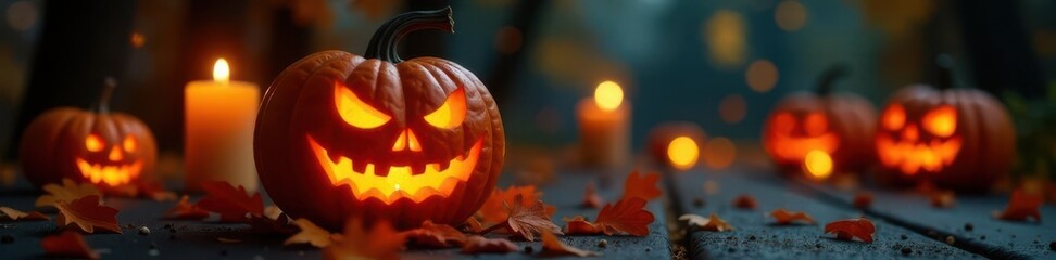 Intricate pumpkin carving, candlelight, deep shadows, gourd, holiday