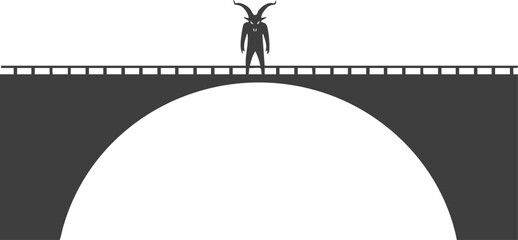 Demon with horns standing on a bridge