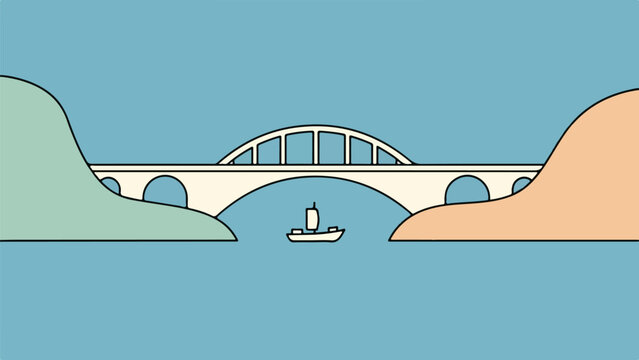 Light stone bridge with multiple arches spanning calm water with a small boat beneath