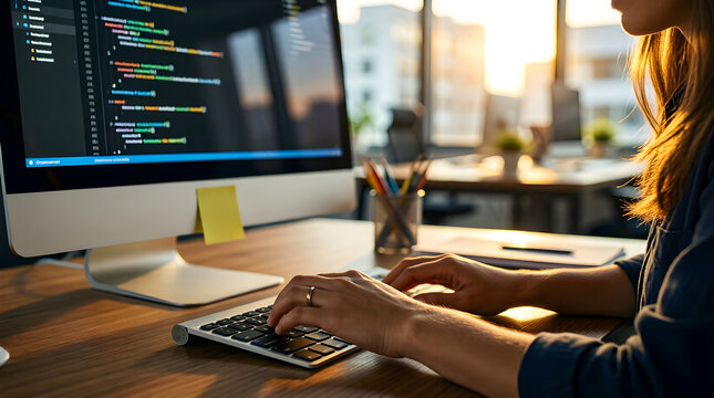 Cybersecurity developer writing code for application security - DevSecOps and data protection
