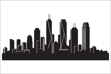 Obraz premium Modern City Skyline Silhouette Vector Illustration Black and White Urban Cityscape with Skyscrapers and Architecture