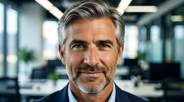 Experienced CISO portrait in modern corporate office - cybersecurity leadership