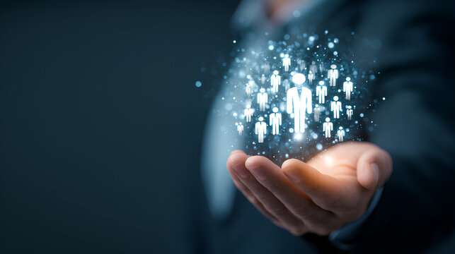 Human resource and team management concept businessman holding digital team icon employee data system workforce management business connection leadership talent analytics - Powered by Adobe