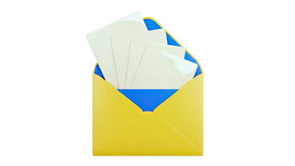 Yellow envelope with blue interior and blank paper sheets