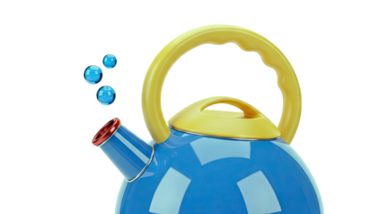 Blue Kettle with Yellow Handle and Bubbles