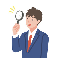 虫眼鏡を持つ男子学生