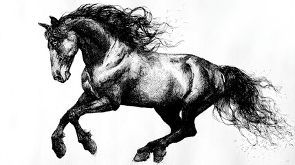 Ink drawn illustration of a running horse stock illustration